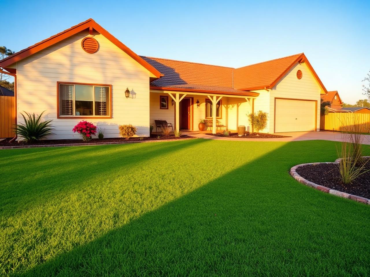 A well-kept Central Victorian home with a freshly mowed lawn and tidy garden.